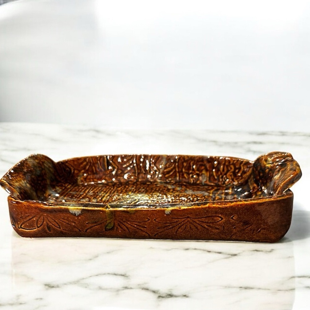Empty Bowls Handcrafted Brown Ceramic Serving Tray